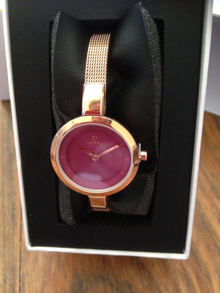 OBAKU Purple Pink Mother of Pearl Face SIV Rose Gold Bracelet Bangle WATCH New