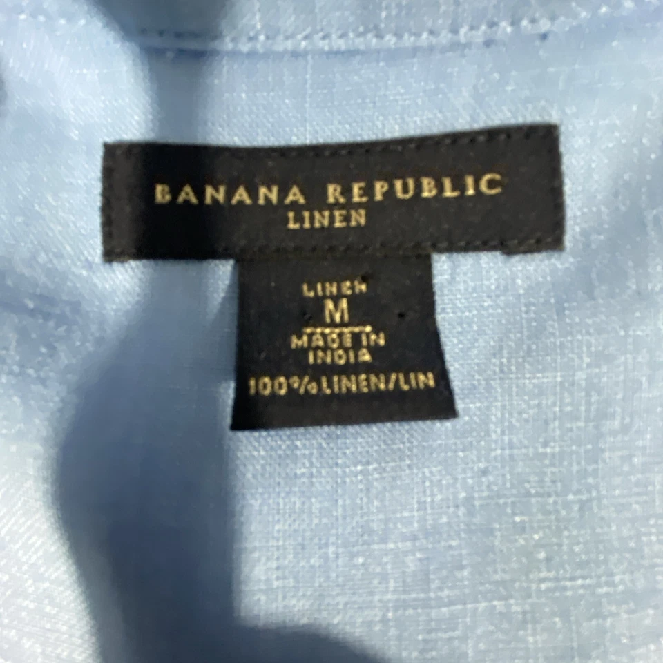 Banana Republic Dress Shirt Men’s Medium 100% Linen Long Sleeve Blue - Image 3 of 4