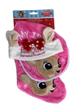 Rudolph Clarice First Christmas Stocking Hat Bib Reindeer Pink Baby Toddler Gift