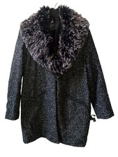 Primark Tweed/ Boucle Black And White Faux Fur Collar (detachable) Coat Size 10