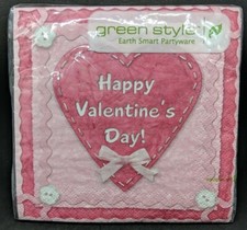 Green Style Napkins Happy Valentine's Day 9-7/8" - 9-7/8" 20 Count 2 Ply New