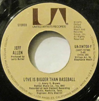 Jeff Allen Love Is Bigger Than Baseball Vinyl Single 7inch United Artists Rec