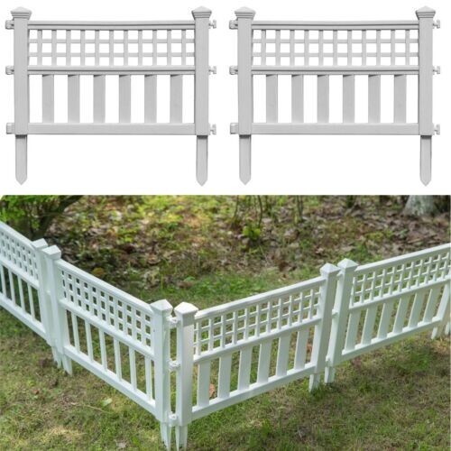 White Plastic Fence Panels Garden Lawn Edging Plant Border Landscape