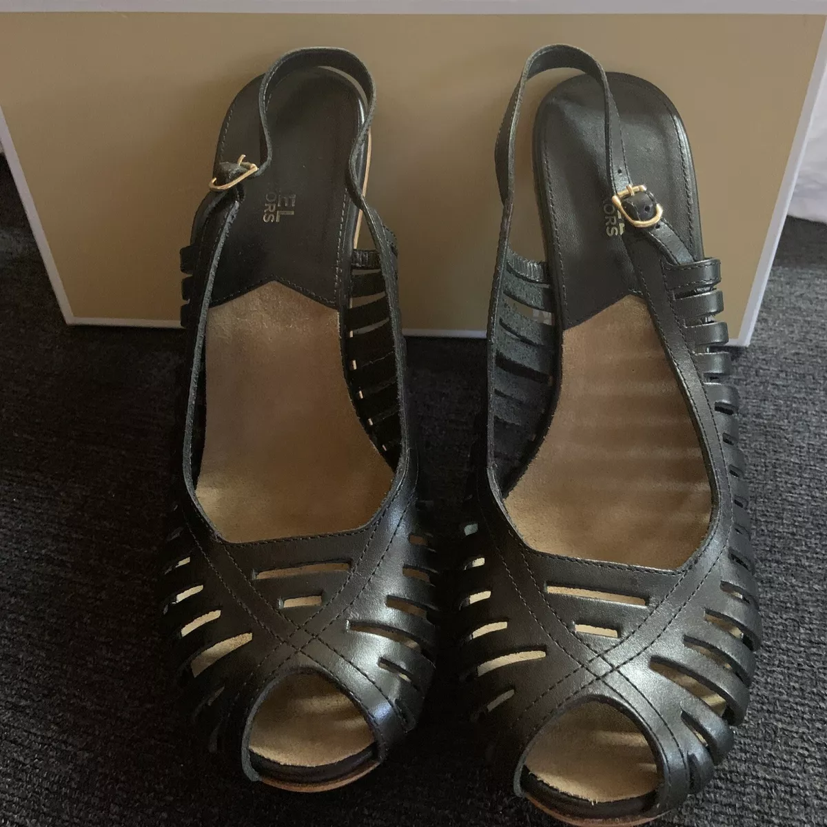 michael kors wood heel black leather size 9. pre own eBay