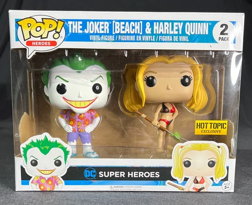 Funko Pop THE JOKER BEACH AND HARLEY QUINN 2 PACK Hot Topic Exclusive DC NEW