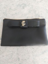 Juicy Couture Vegan Black Leather Travel Makeup Pouch Bag W/Bow