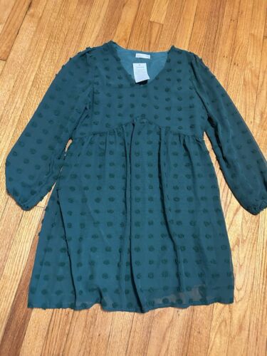 KURUNDO Long Sleeve Mini Dress V Neck Flowy Swiss Dot Loose Babydoll Size M