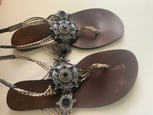 Pelle Mode Crystal snake skin sandals Size:7M