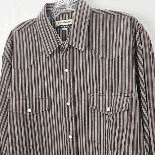Roper Gold Collection L 16.5-35 Western Shirt Metallic Lurex Threads Pearl Snap