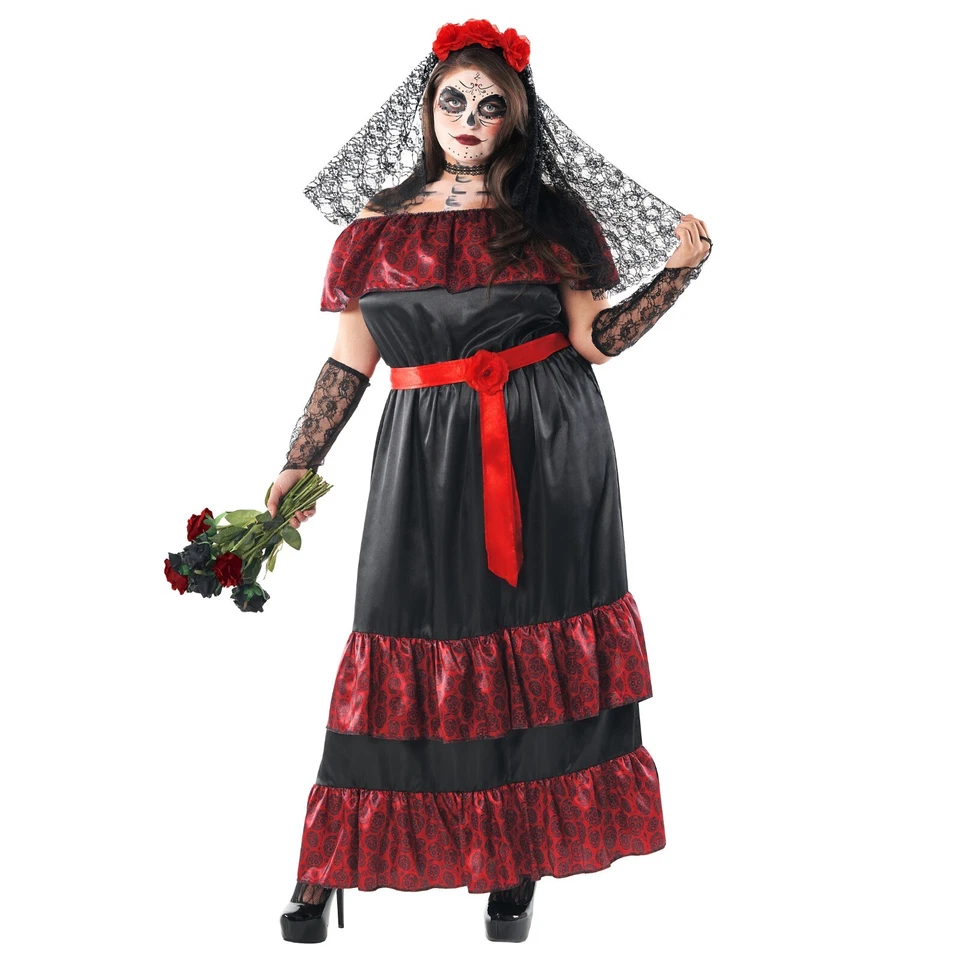 Mujer Día de Muertos Disfraz S-2XL Señora Día de los Muertos Vestido Halloween Foto 4 de 4