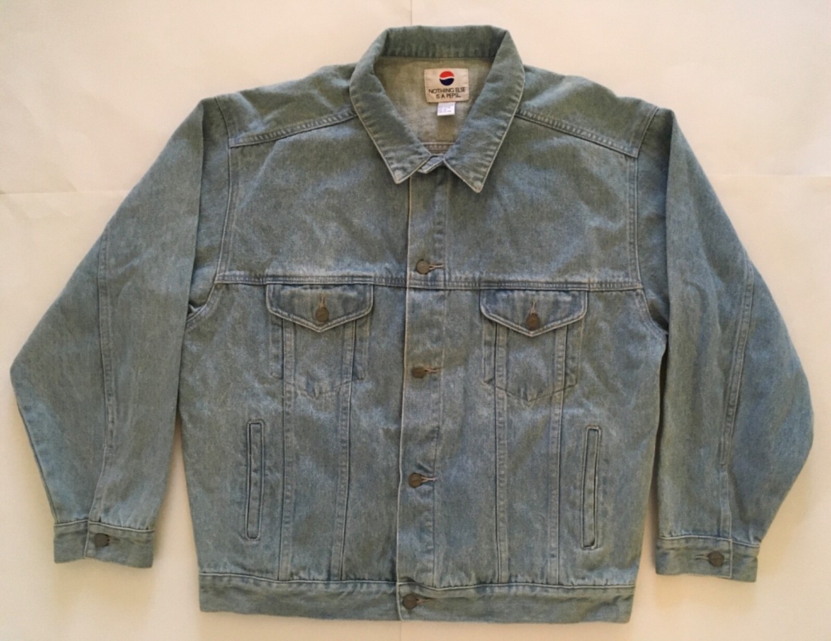 Vintage 90s Pepsi Denim Trucker Jacket Mens Sz XL Blue Stonewash 