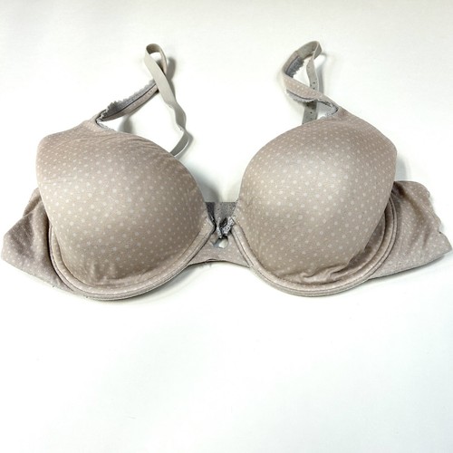 Body Victorias Secret 36C Lined Perfect Coverage Bra Beige White Polkadots #1638