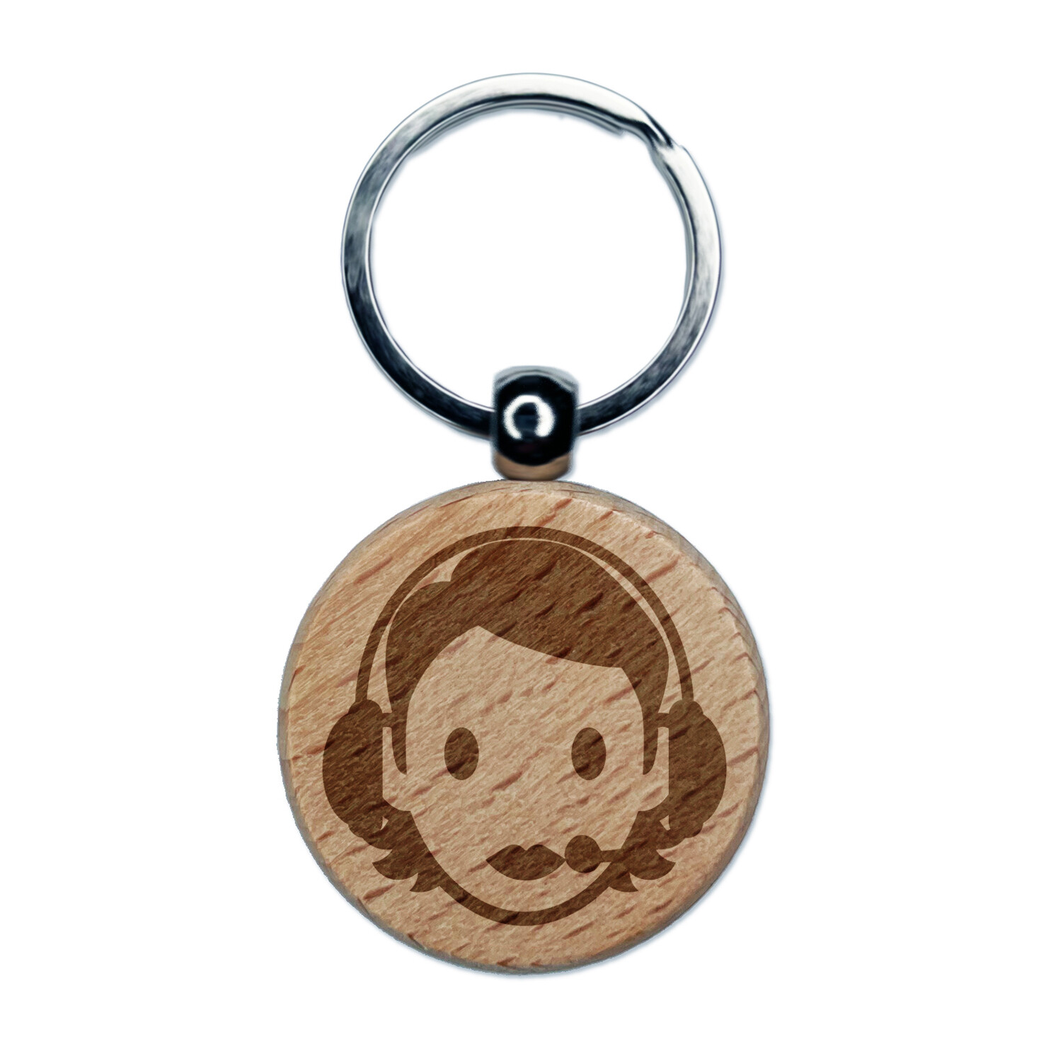Occupation Customer Service Woman Icon Engraved Wood Round Keychain Tag Charm