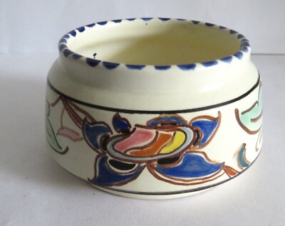 Vintage 40er Jahre kleine Honinton handbemalte Art Deco Schale mit gewelltem Rand