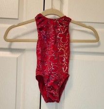 Girl GK Elite Red Heart Foil Gymnastic Keyhole Leotard Size S
