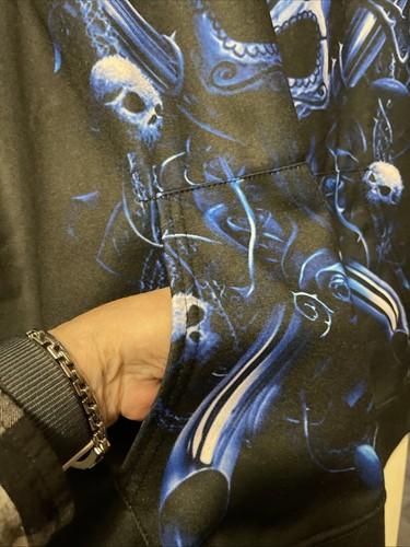zootop harley davidson pull over hoodie with skull size xl. fleece lining light - Picture 6 of 10