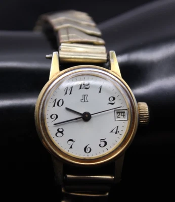 Vintage Damen Armbanduhr JK vergoldet mit Datumsanzeige - Bild 1 von 4