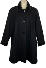 Vintage 1980s black wool coat leopard velvet collar