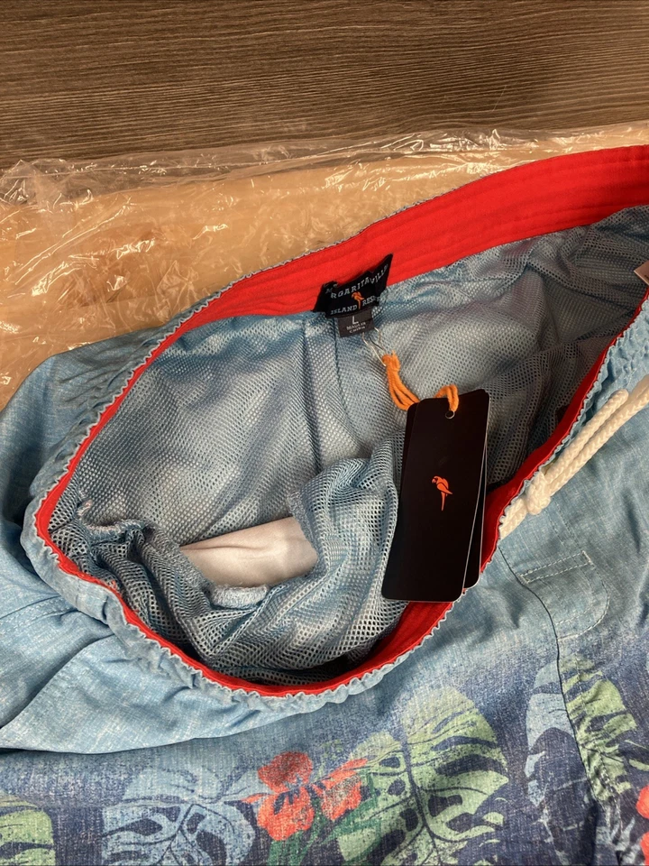 Margaritaville Men’s Swim Trunks Beach Shorts Hibiscus Print Size L Blue New - Image 4 of 4