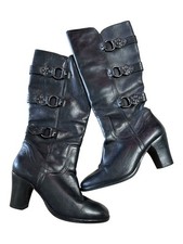 Matisse Black Leather Mid-Calf Buckle Heeled ...