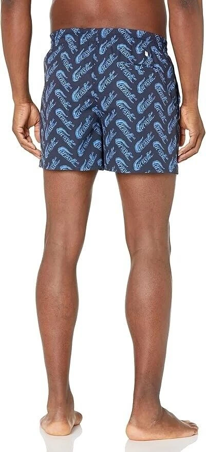 Bermuda de natação masculina LACOSTE estampa de logotipo 5" azul S NOVO $90 MH5635 - Imagem 3 de 4