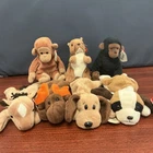 Lot Of 7 Vintage TY Beanie Babies Dog Puppy Moose Squirrel Monkey With Tags