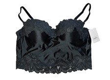 Womens AUDEN black corset bra MEDIUM NWT black satin lace bustier cropped top