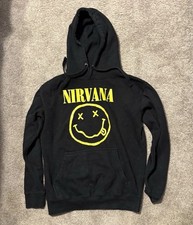 Nirvana Black Smiley Face Graphic Pullover Hoodie Fleece Sweatshirt Size M