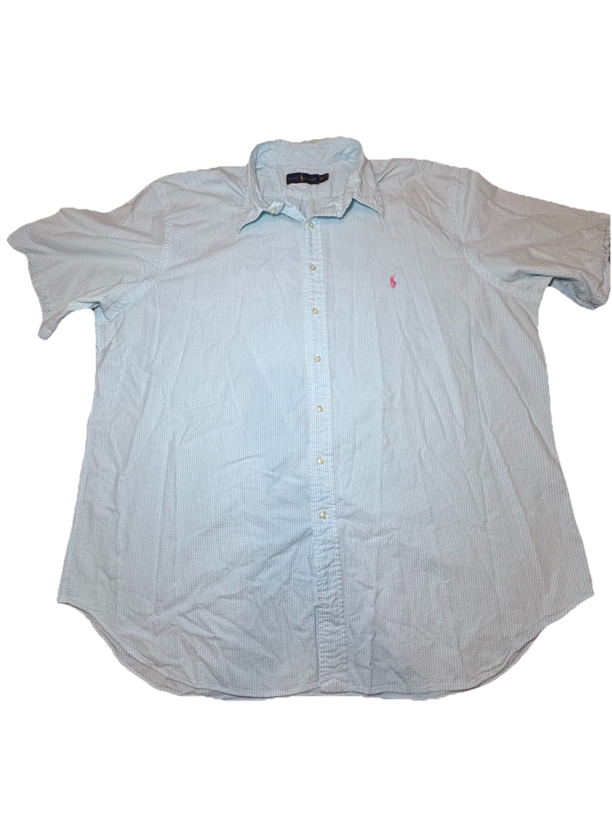 Ralph Lauren Polo Shirt Mens 3XLT Tall Blue White Striped Seersucker Button Down