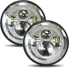 UNI-SHINE 2pcs Projector 7 Inch LED Headlight Hi/Lo Beam Chrome 7’’ Round H6