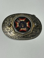Vintage VFW Veterans of Foreign Wars Western Belt Buckle Brass Floral 3 x2