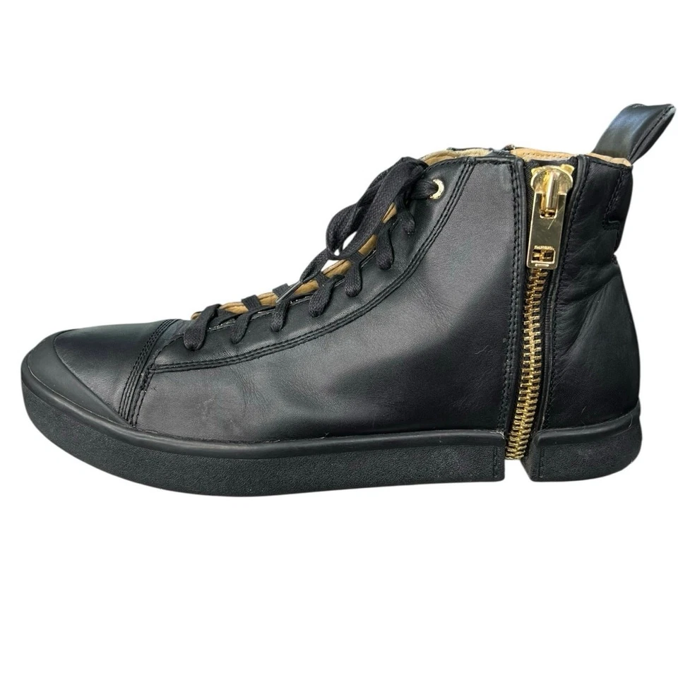 Diesel Hombre Cremallera Redonda S Nentish Cuero Negro Zapatilla Alta Talla US 13 Foto 3 de 4