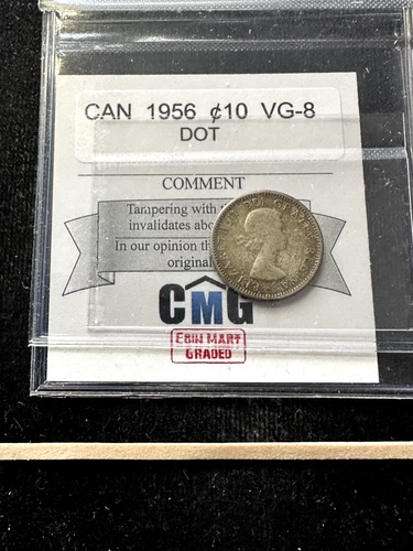 1956 DOT  Coin Mart  Graded Canadian,  ¢10  Cent, **VG-8** Cert#267