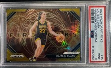 1/10~=1/1 2024 Panini Prizm Draft Picks Caitlin Clark FIREWORKS GOLD PRIZM PSA 9