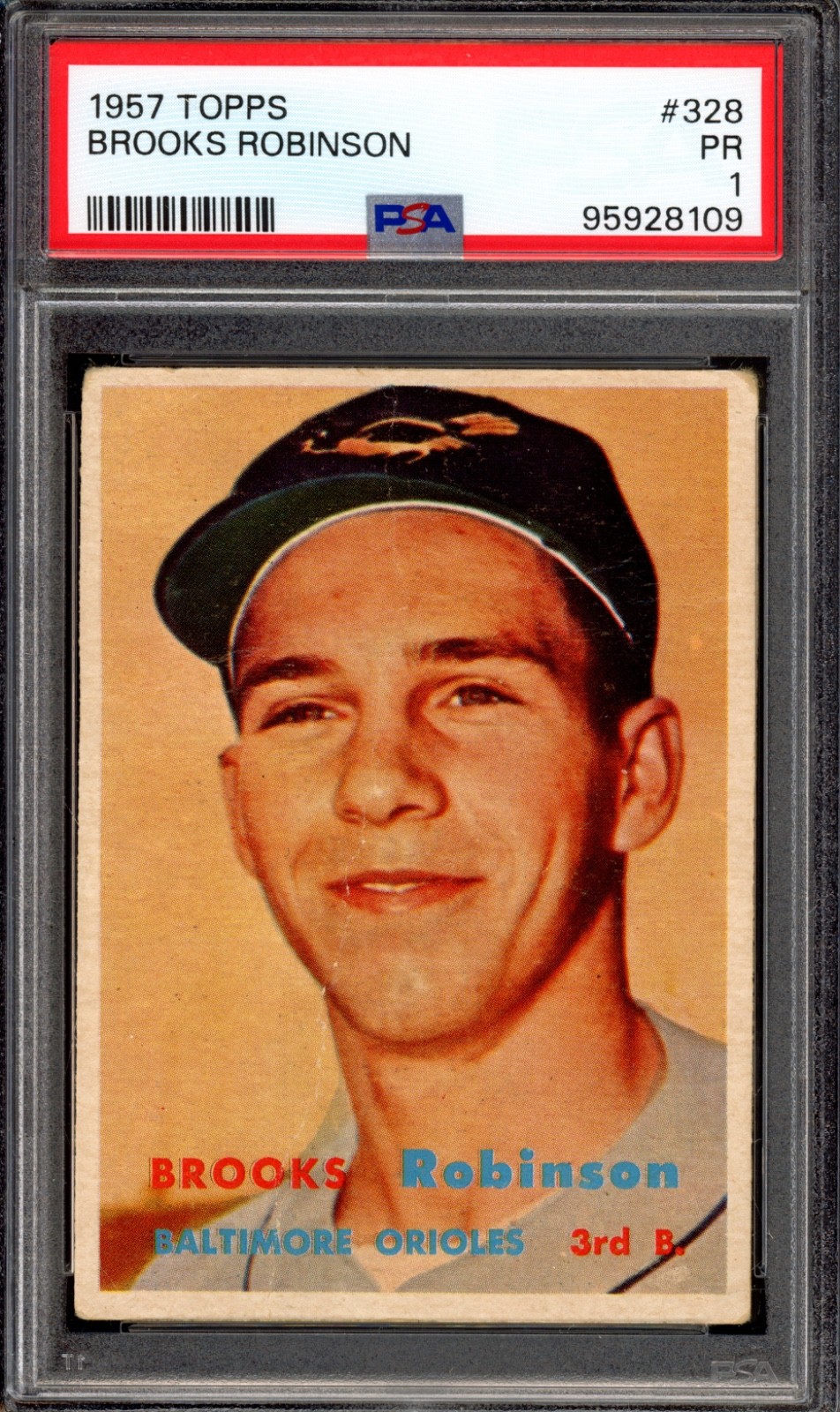 1957 Topps #328 Brooks Robinson Rookie PSA 1 Vintage HOF RC Baseball Card (8109)