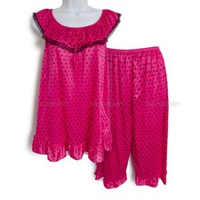 Womens 2 Pieces Sleepwear Cotton Silk Blend Capri Floral Pajama Set Top Bottom