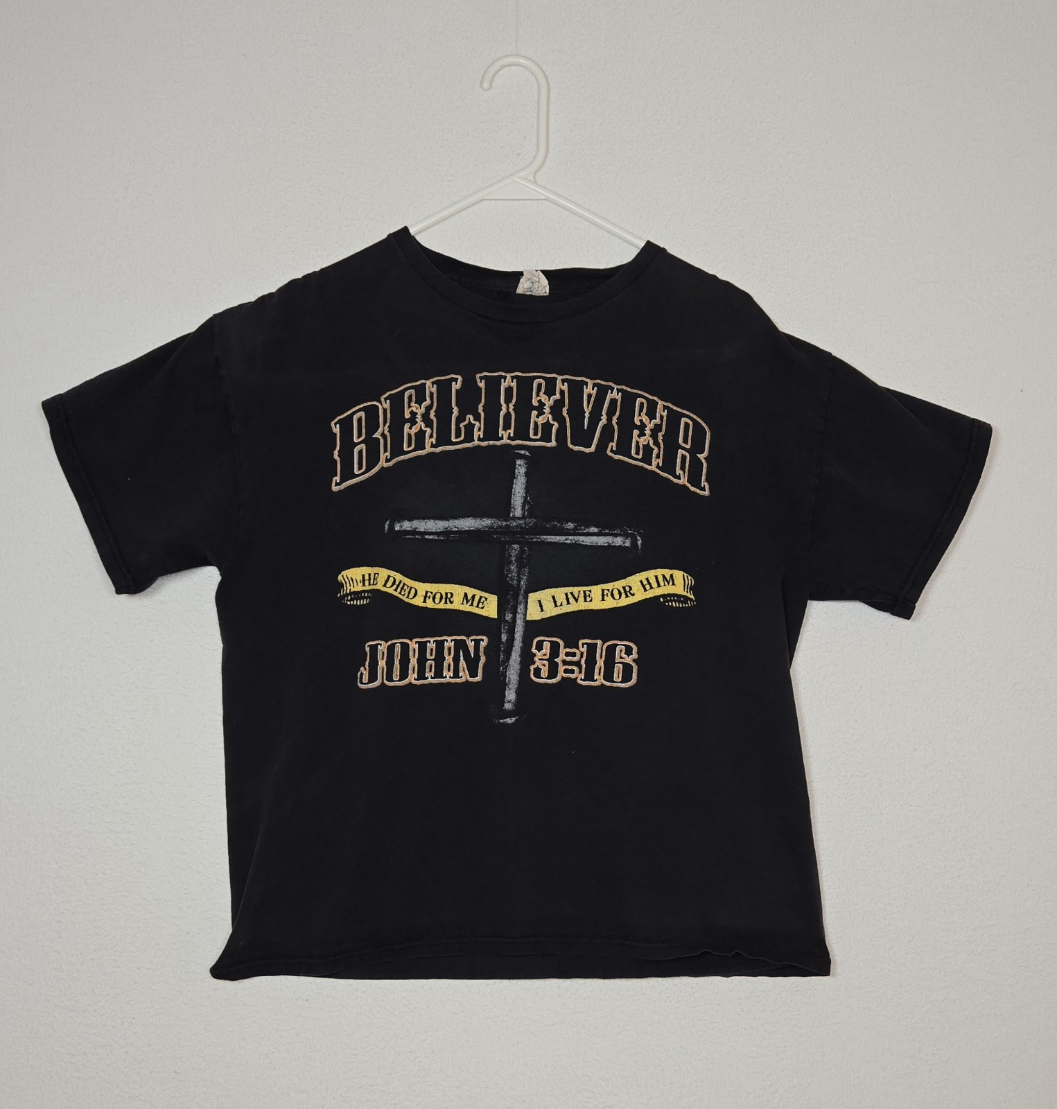 Vintage Jesus Tee Believer John 3:16 He Died For Me Shirt Mens L Y2K Christian