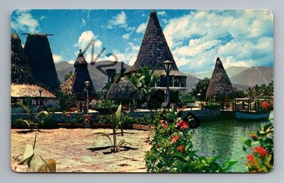 Puerto Vallarta Mexico Tiki Island Club Restaurant Thatch Roof Palapa Postcard