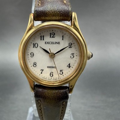 Seiko Exceline Watch Women 21mm White Dial Gold Tone Round 4N21