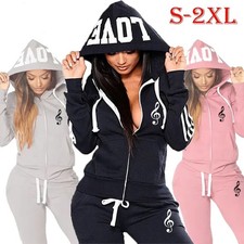 Women  s 2-Piece Tracksuit Set Zip Up Hoodie Jogging Sweatpants Casual Outfit