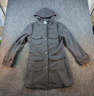Old Navy Overcoat Womens Medium Gray Lined Wool Back Vent Hooded Warm