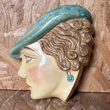 Vintage Art Deco Royal Dux? Moorland? Wall Plaque - Lady Face Head Mask