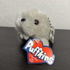 Vintage 90s PUFFKINS WHISKERS WALRUS KEY RING Mini Plush Keychain Swibco 1994