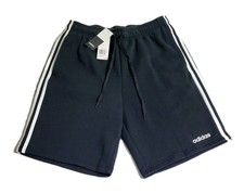 Adidas 3 Stripes Fleece Lined Black Sweat Shorts Elastic Waist Men's Size L New