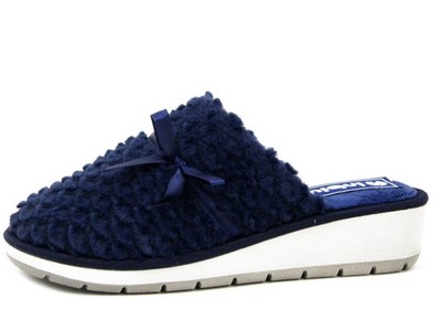 Damen Hausschuhe Winter BLAU Stoff blau niedriger Keilabsatz