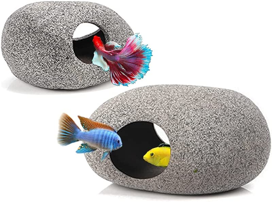 2 PCS Ceramic Aquarium Caves for Fish Tank Hiding Spots