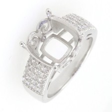 Sterling Silver Semi Mount Ring Setting Cushion CU 12X12mm Accent
