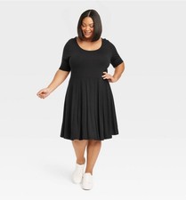 Women’s Elbow Sleeve Flared Empire Waist Dress Ava & Viv Black Plus Size 2x