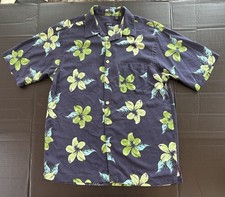 IZOD-Mens Hawaiian Shirt, Large, Blue Floral, Casual Button Down, 100 Silk