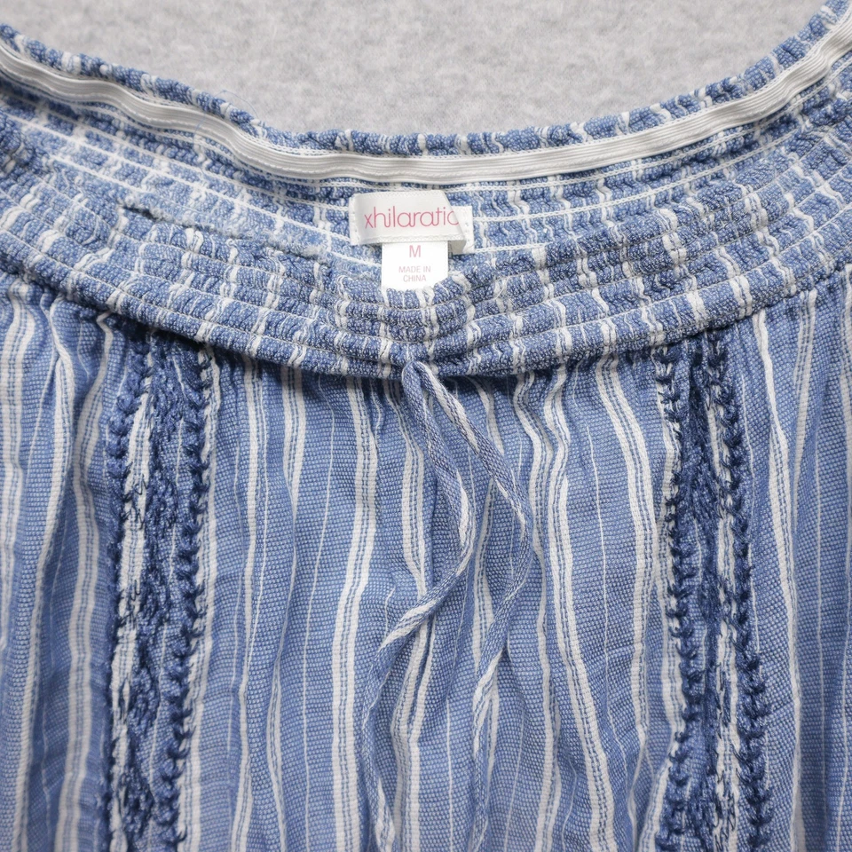 Top Xhilaration Mujer M Azul Blanco Rayas Festival Bordado Boho Campesino Y2K Foto 3 de 4